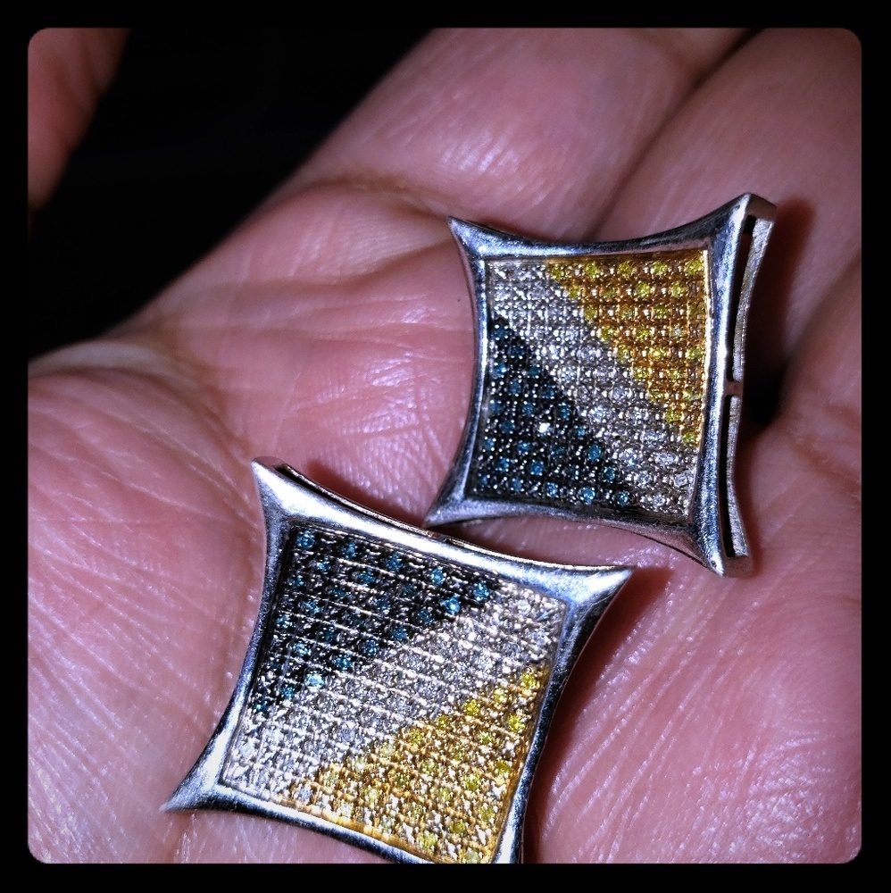 blue,silver,yellow .60 ct diamond earrings